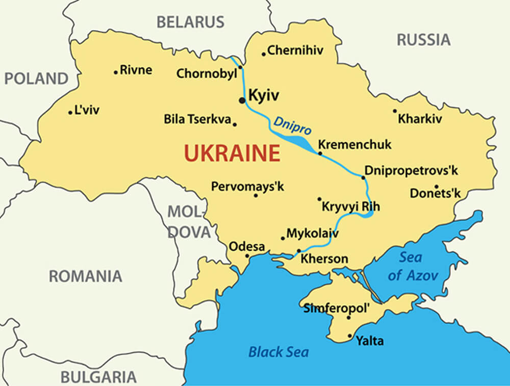 Carte montrant l'Ukraine et la Russie